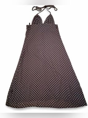 Elegant Brown polka dot maxi summer dress with adjustable straps Sz S